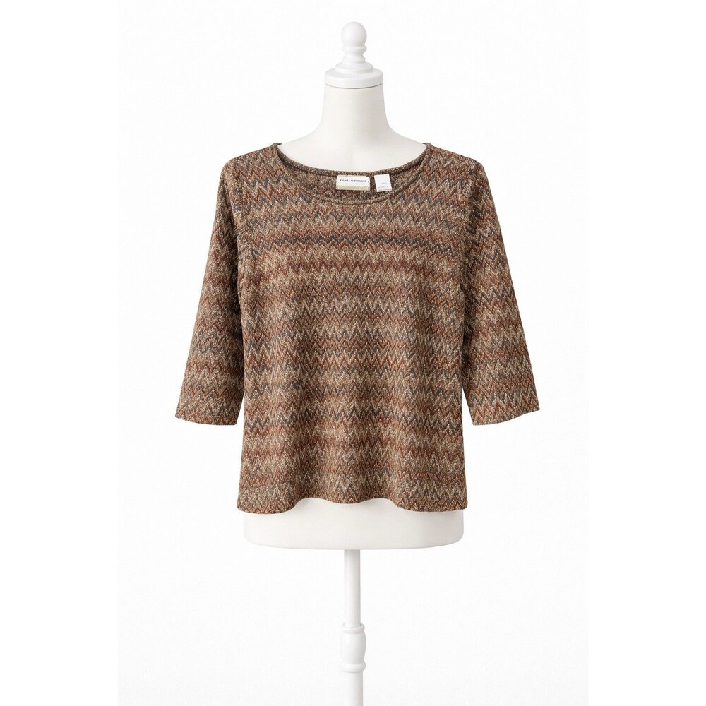 Alfred Dunner Textured Knit Top Chevron Pattern Long Sleeve Blouse Womens 1X
